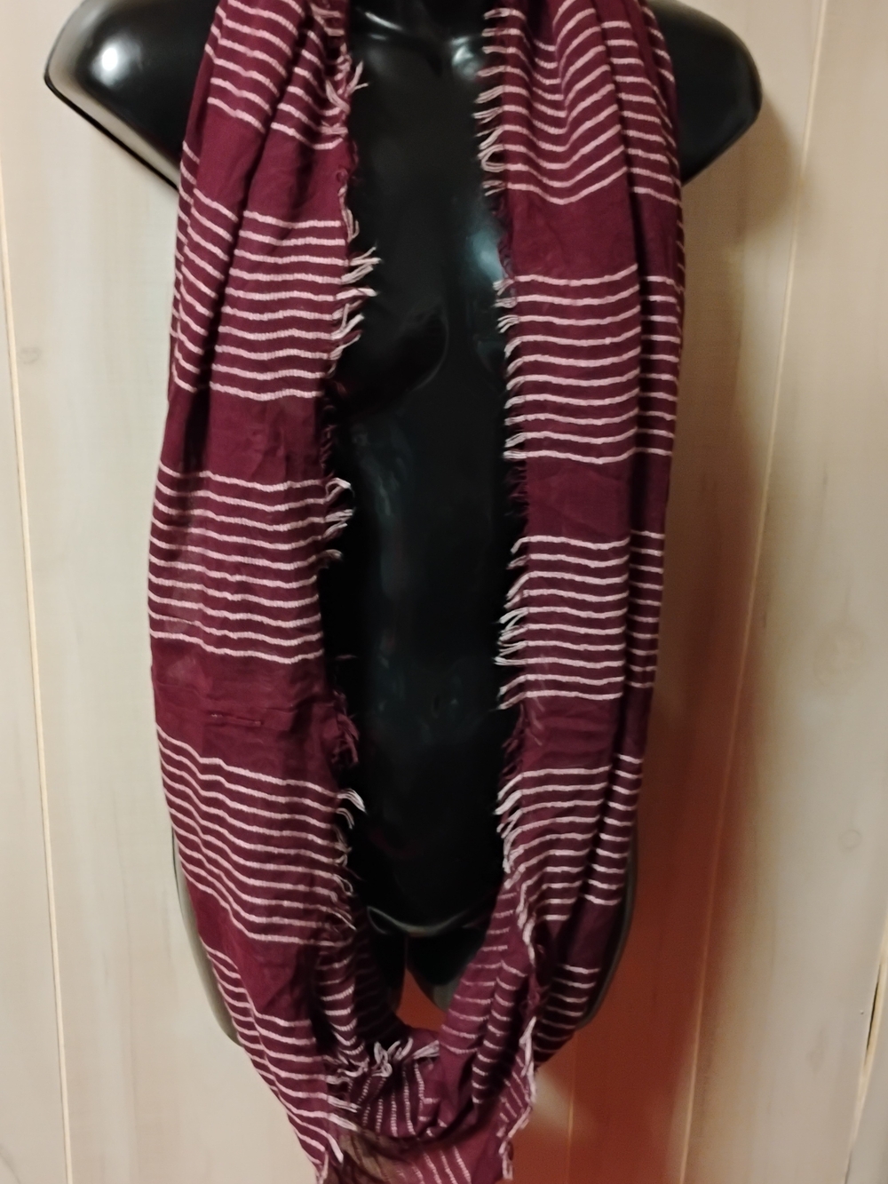 Women's Burgundy Striped Infinity Scarf - Lightweight Wrap